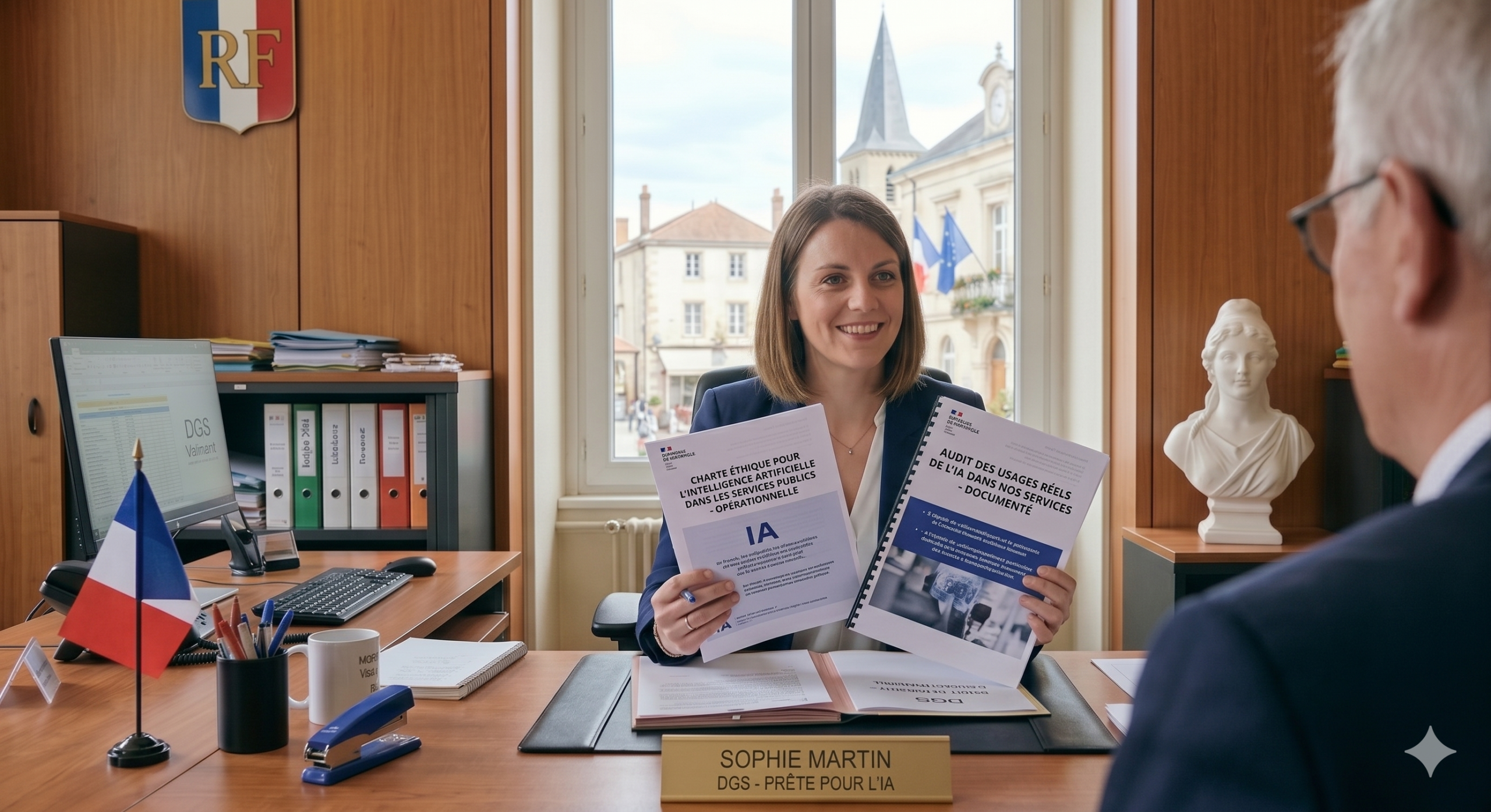 Directeur général des services en réunion avec un élu municipal sur la stratégie intelligence artificielle de la collectivité territoriale — Teriagen